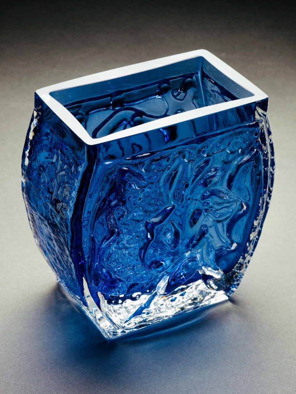 Scandinavian Heavily Embossed Blue Art Glass Vase